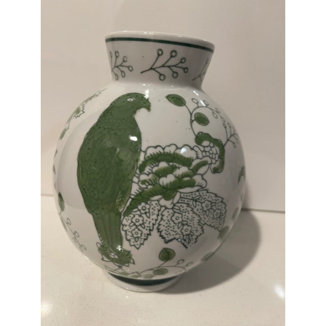 1960s Round Green & White Cloisonne Symbolic Nature Vase For Sale - Image 10 of 12