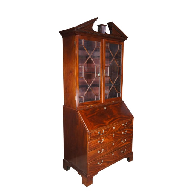 Traditional Antique Late 18th Century George III Mahogany Bureau Secretary Desk & Bookcase For Sale - Image 3 of 18