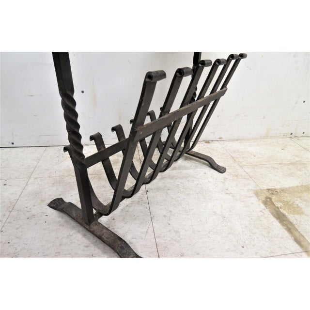 Vintage English Oak Wood and Iron Magazine Rack For Sale - Image 6 of 7