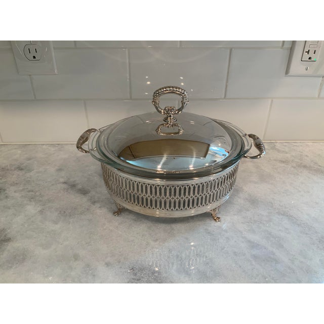 Vintage Footed Silver Lidded Serving Dish With Glass Insert For Sale - Image 9 of 9