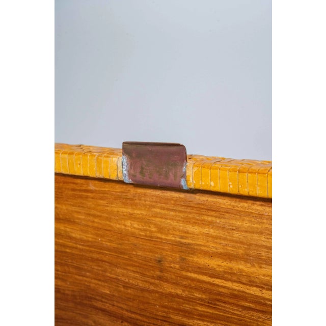 Vintage Woven Leather and Wood Hinged Monumental Box Rattan Style Pagoda Style For Sale - Image 13 of 15