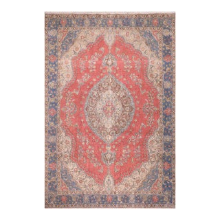 Art Nouveau 1990's Vintage Coral/Blue Wool Rug - 9'5'' X 12'7'' For Sale