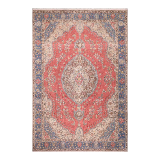 Art Nouveau 1990's Vintage Coral/Blue Wool Rug - 9'5'' X 12'7'' For Sale