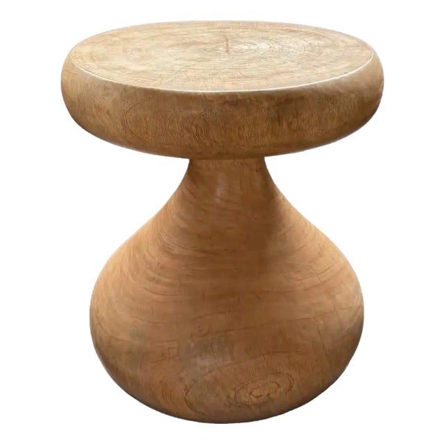 Sculptural Round Table Crafted From Solid Mango Wood, Natural Finish For Sale