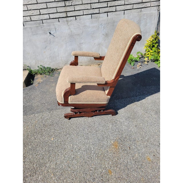 Victorian 19th Century American Walnut , Victorian Rocking Chair Complete Restoration Upholstered For Sale - Image 3 of 11