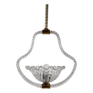 Art Deco Italian Murano Glass and Brass Pendant in the style of Barovier, 1930s For Sale