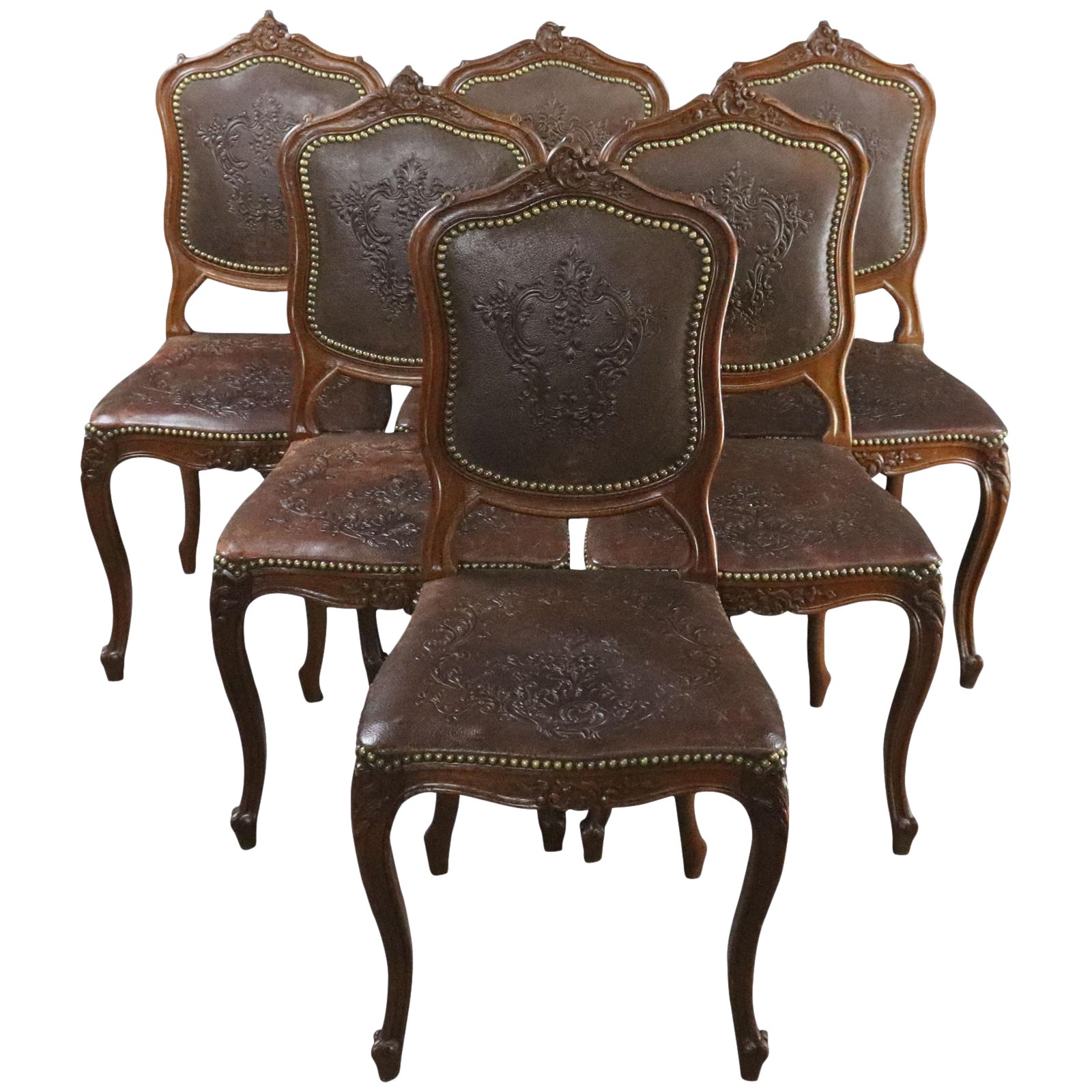 Dining Chairs Louis XV Rococo Walnut Leather Chairish