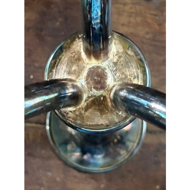 Metal Mid Century 4 Arm Silver Plate Bauhaus Candle Holder - Attributed to William Wagenfeld for WMF For Sale - Image 7 of 7