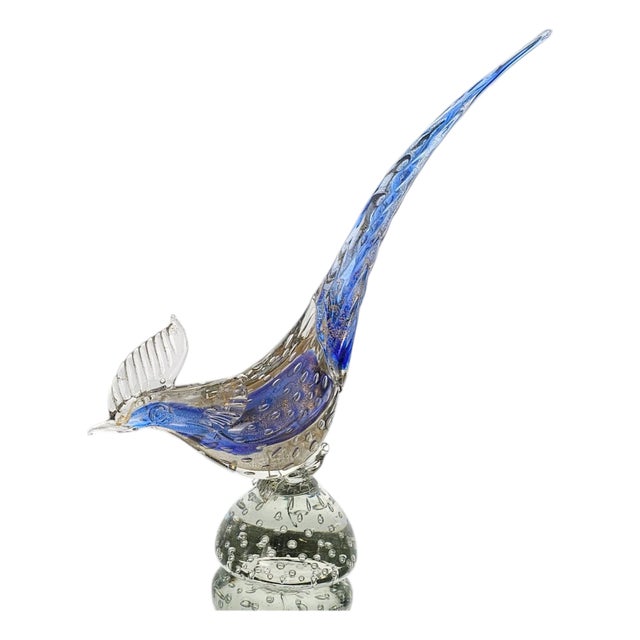 Murano Blue-Purple Aventurine Glass Pheasant 15.5" Attributed to Archimede Seguso For Sale
