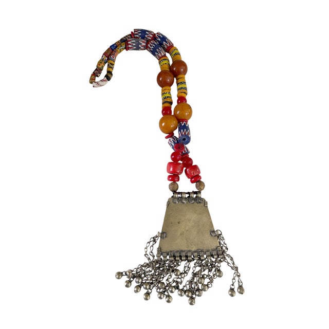 Metal Vintage Tribal Afghan Necklace W/Coral Wall Hanging 22" H For Sale - Image 7 of 10