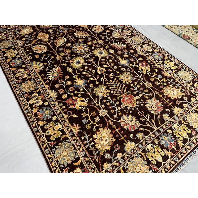 Black and Gold Afghan Sultani Wool Rug, Natural Dye Persian Floral Design, 6′7″ × 9′8″ For Sale - Image 6 of 15
