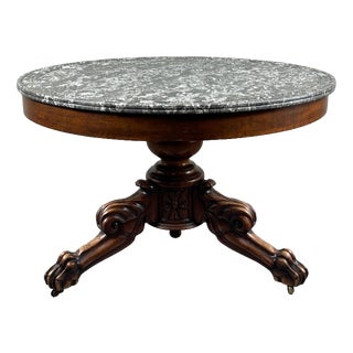 Napoleon III Carved Wooden Pedestal Table with a Marble Top For Sale
