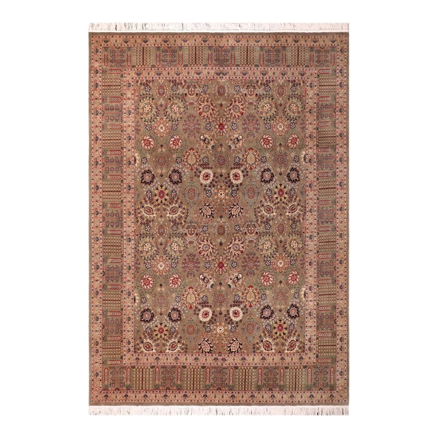 Elagant Floral 1990's Pak-Persian Green/Beige Wool Rug - 8'0'' X 10'3'' For Sale