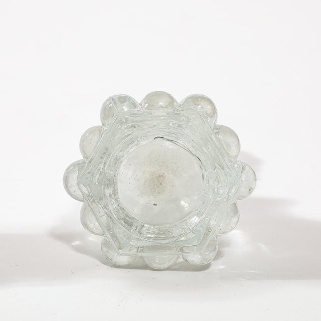 3 Art Deco Pressed Glass Scalloped Stoppers & Hobnob Detailing Perfume Holders For Sale - Image 12 of 12