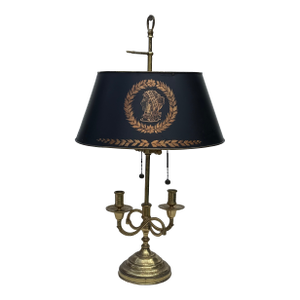19th Century French Bouillotte Table Lamp – Tole Shade & Brass Base Lamp Neoclassical Motif