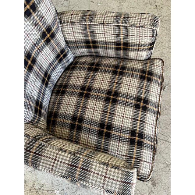 Fantastic vintage executive desk chair newly upholstered in a great plaid fabric. Walnut rolling base, in excellent...