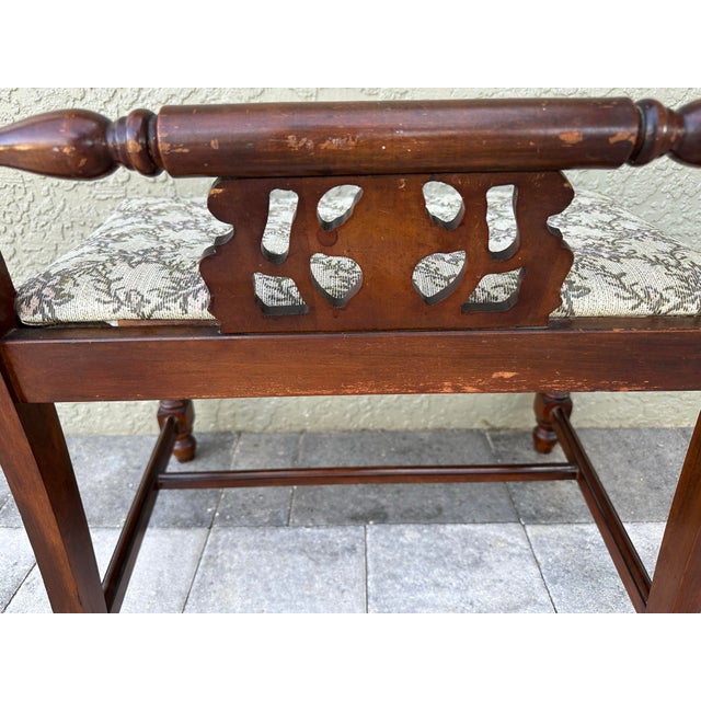 Brown Early/Mid 20th Century Wood Vanity Boudoir Bench/Chair For Sale - Image 8 of 9