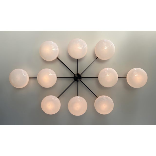 Fabio Ltd 21st Century Dieci Satin Black Nickel Glossy White Murano Flush Mount by Fabio LTD For Sale - Image 4 of 6