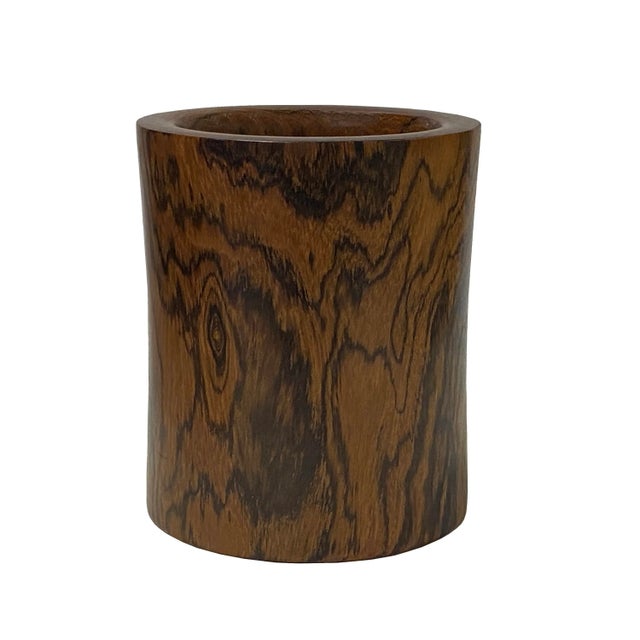 Wood Handmade Chinese Natural Pattern Wood Brush Pen Holder / Brush Pot For Sale - Image 7 of 7