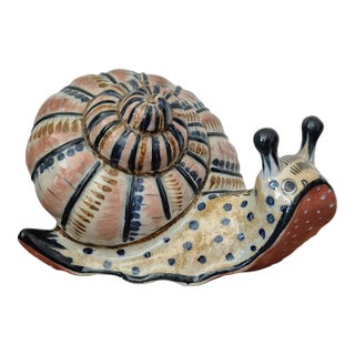 Vintage Tonala Mexico Extra Large Hand Painted Pottery Snail Figurine For Sale