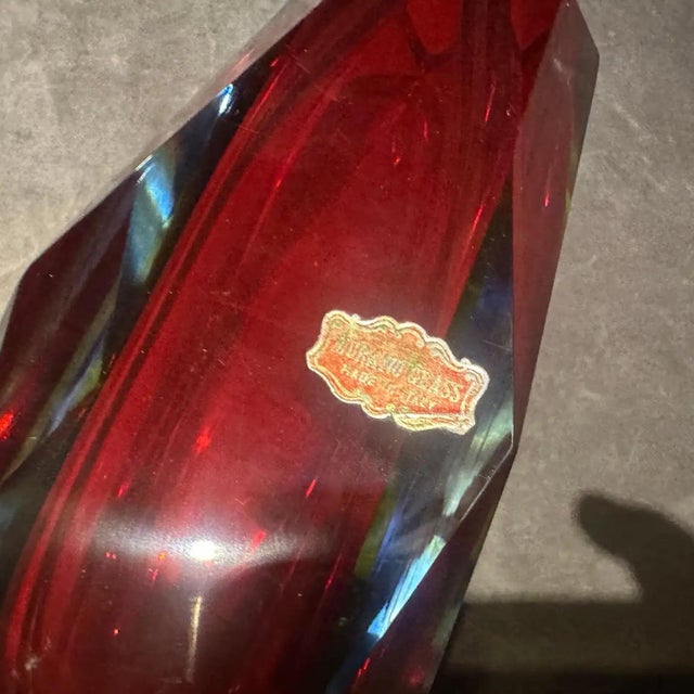 Glass 1970s Modernist Red Faceted Murano Glass Vase by Seguso For Sale - Image 7 of 12