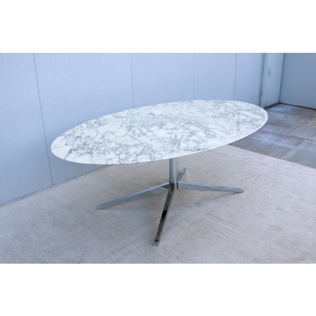 Mid-Century Florence Knoll Oval Dining Table Desk 78" Arabescato Marble, 2008 For Sale - Image 9 of 18