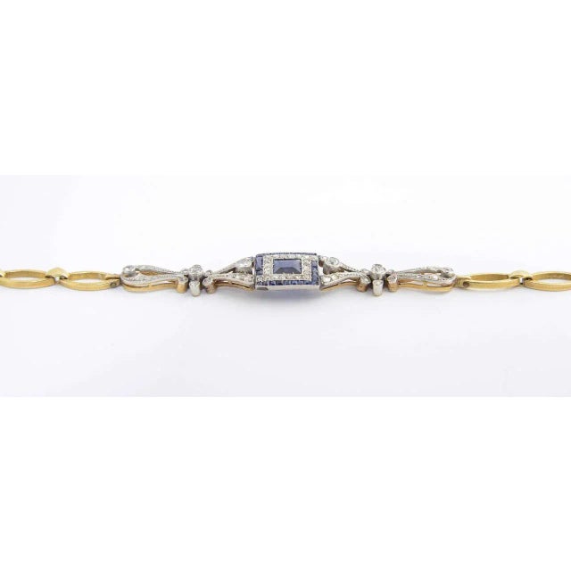 Metal Belle Époque Sapphire Diamond Gold Platinum Bracelet For Sale - Image 7 of 8