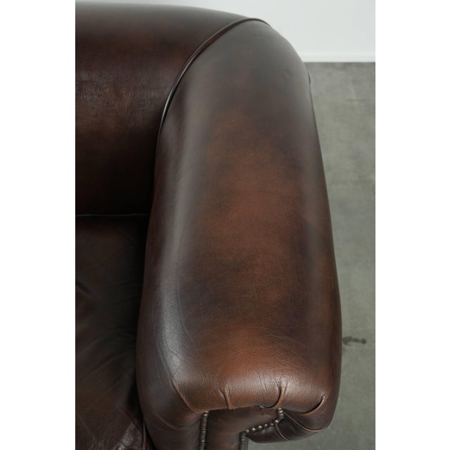 Brown Chesterfield Sofa and Chair in Cowhide Leather, Set of 2 For Sale - Image 8 of 18