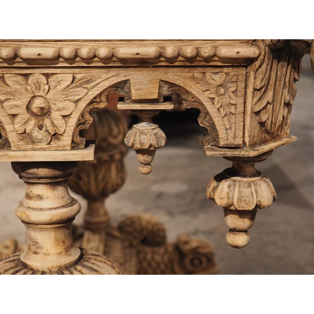 Beige Stripped 19th Century French Oak Renaissance Style Table With Marble Top For Sale - Image 8 of 13