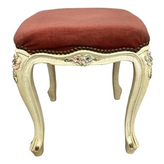Vintage French Upholstered Ottoman For Sale