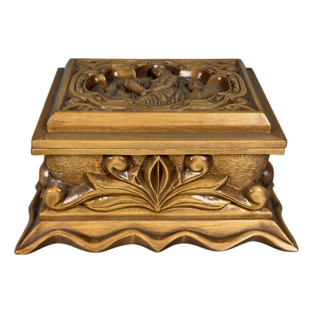 Vintage Hand-Carved Wooden Jewelry Box by Ignoto, 1960s For Sale