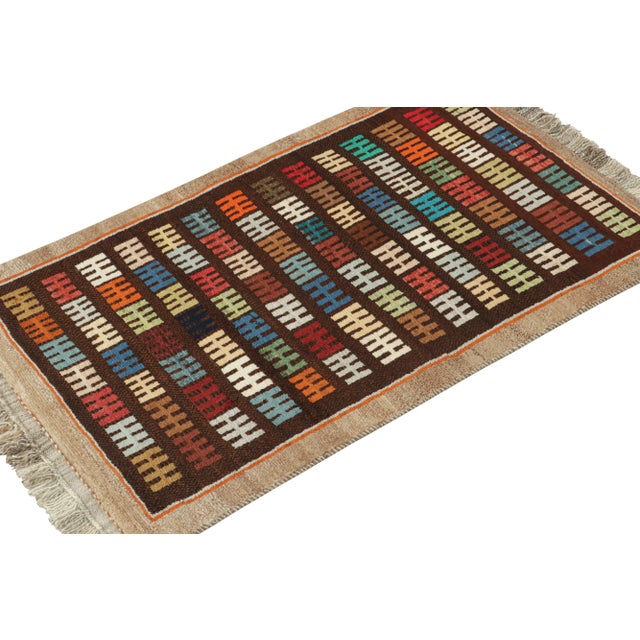 This vintage 3x5 Persian rug is a Gabbeh rug that originates from the Qashqai tribe—hand-knotted in wool circa 1950-1960....