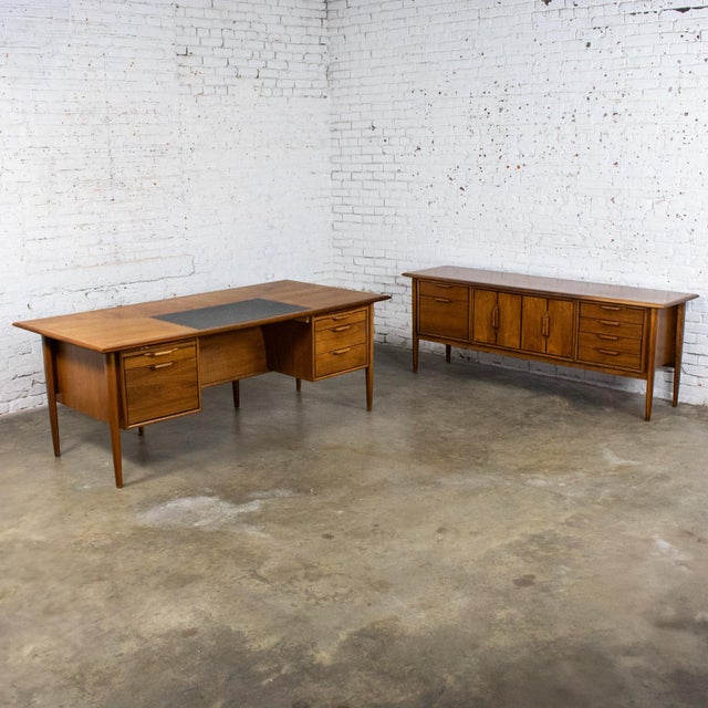 Mid-20th Century MCM Alma Castilian Series Walnut Credenza & Executive Desk W/Leather Work Surface For Sale - Image 18 of 18