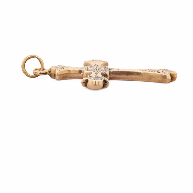 Antique Victorian 10k Gold Engraved Cross Pendant for a Necklace For Sale - Image 10 of 14