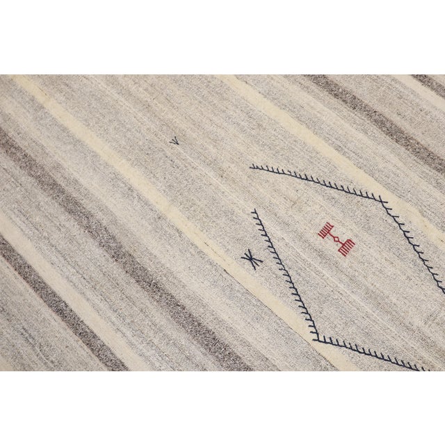 Mid-Century Modern Vintage Zabihi Collection Primitive Abstract Gray Turkish Kilim - 7'5" x 12'5" For Sale - Image 3 of 6