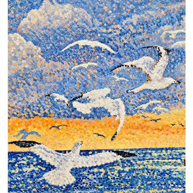 Yvonne Canu –Seagulls at Sunset (Les Mouettes)- French Pointillist Seascape-Oil Painting For Sale In Los Angeles - Image 6 of 12