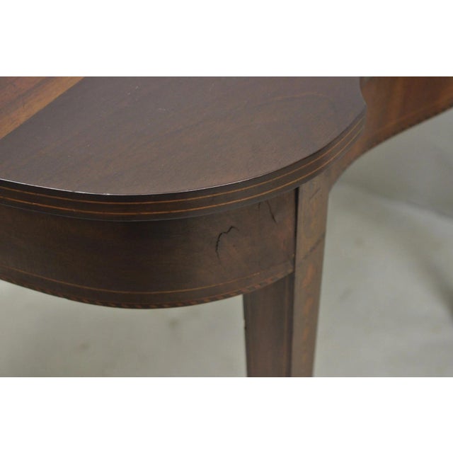 Antique Sheraton Federal Mahogany Urn Inlay Flip Serpentine Console Game Table For Sale - Image 14 of 18