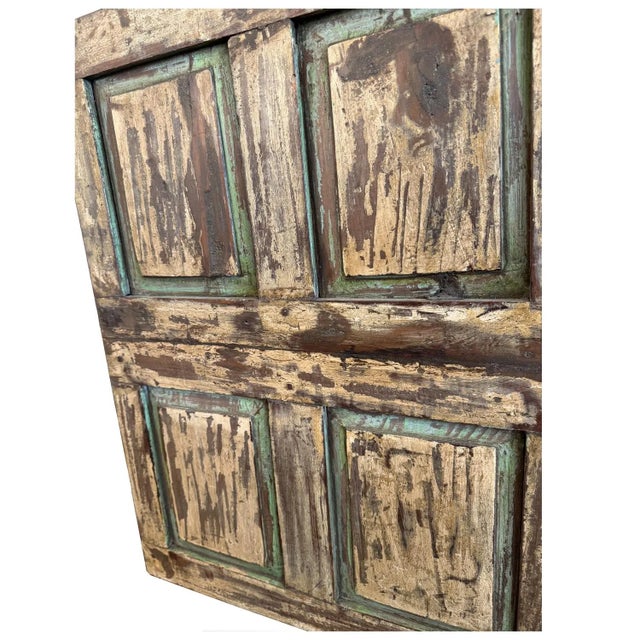 Far Pavilions Vintage Indian Haveli Teak Wood Shutter | Distressed Wall Art Panel | Rustic Farmhouse Decor | Reclaimed Wooden Window Frame Wall Hanging For Sale - Image 4 of 6