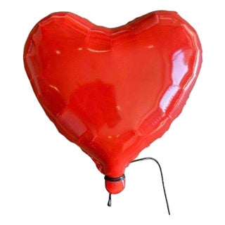 Red Glossy Ceramic Heart Balloon Sculpture For Sale