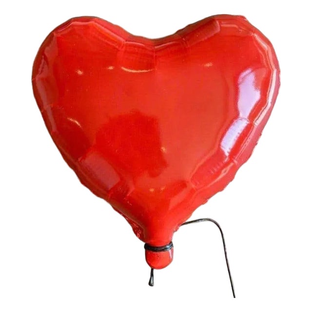 Red Glossy Ceramic Heart Balloon Sculpture For Sale