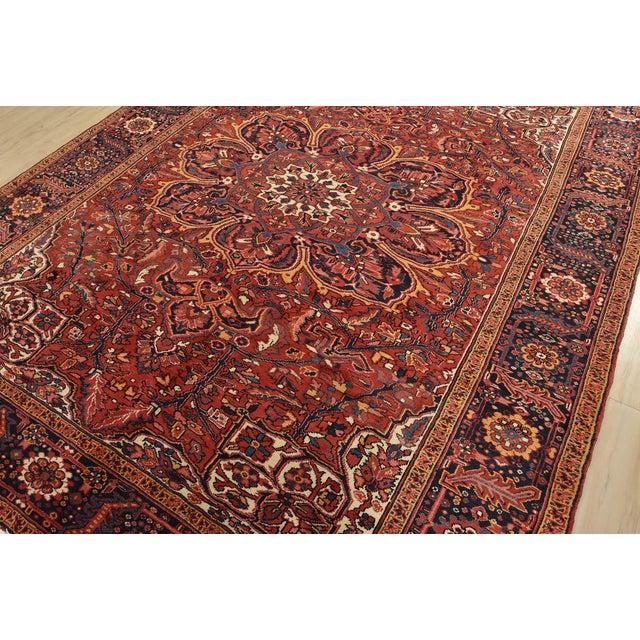 Farmhouse Heriz Rug 8’5” X 10’9” Red Wool Vintage Traditional Hand-Knotted Oriental Carpet For Sale - Image 3 of 15