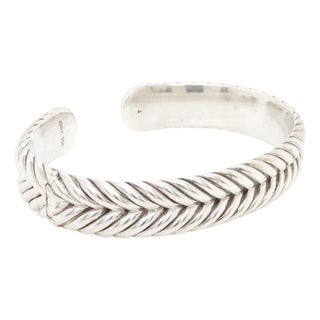 David Yurman Sterling Silver 13mm Chevron Cable Cuff Bracelet For Sale