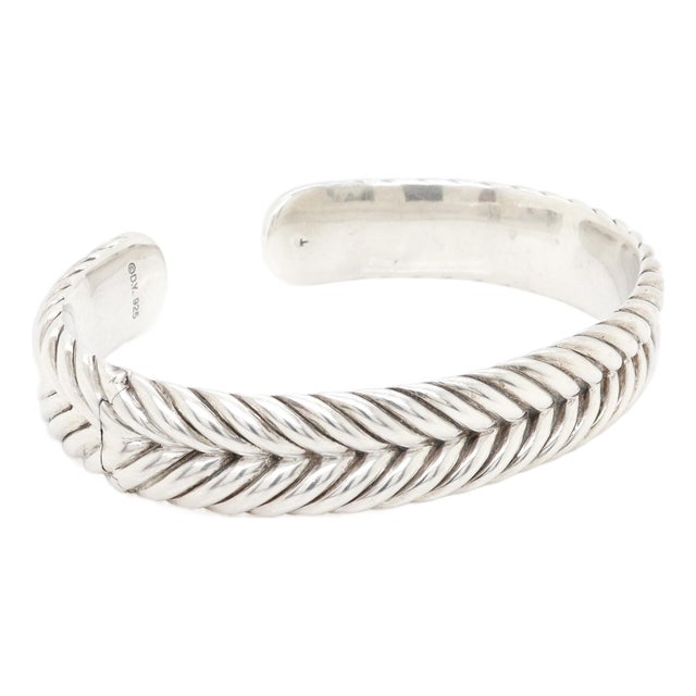 David Yurman Sterling Silver 13mm Chevron Cable Cuff Bracelet For Sale