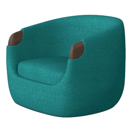 Modern Bubble Armchair in Teal Boucle and Walnut by Javier Gomez For Sale