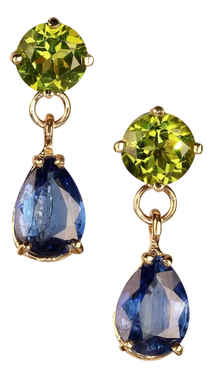 Peridot and Kyanite Dangle Earrings in 14k Yellow Gold - 2 Pieces