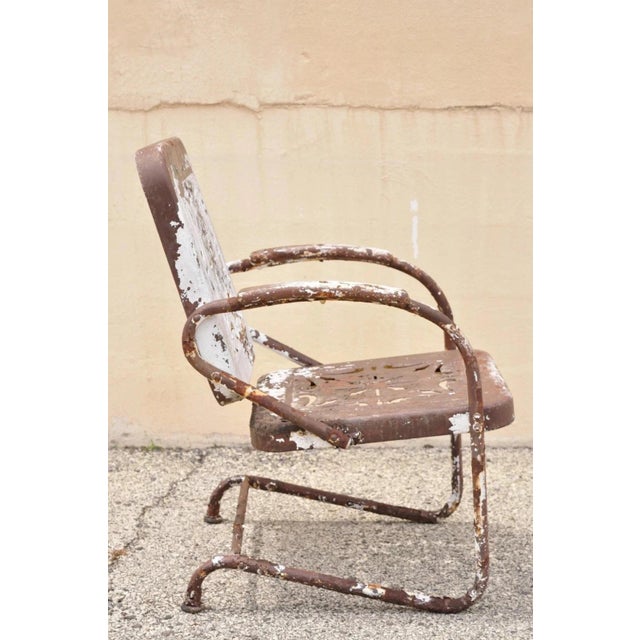Early 20th Century Art Deco Brown Distressed Bouncer Patio Chair For Sale - Image 9 of 11