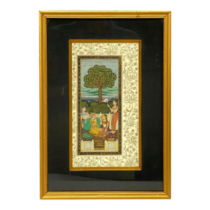 Indian Mughal Miniature Double-Sided Painting on Paper, Courting Scene