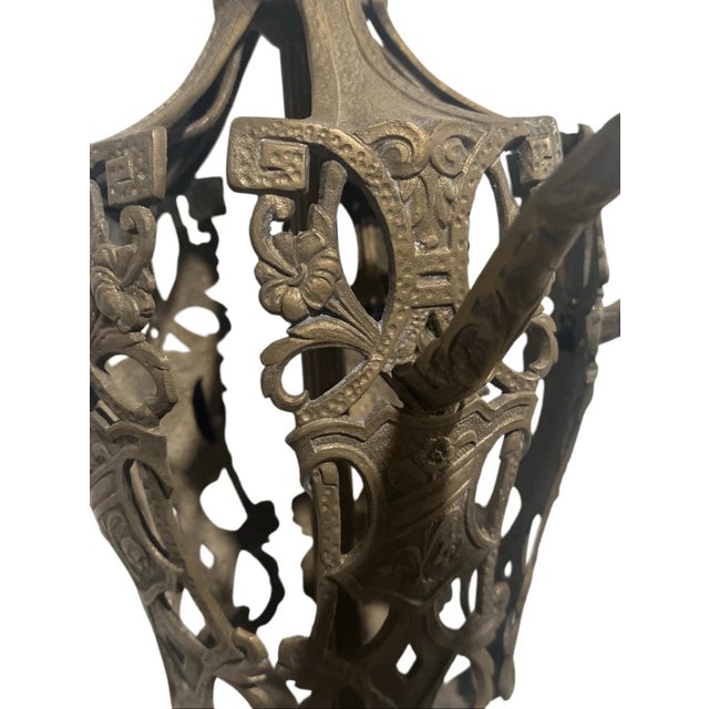 Antique Art Deco Floral Motif Ornate Brass 4 Arm Chandelier For Sale In Pittsburgh - Image 6 of 10