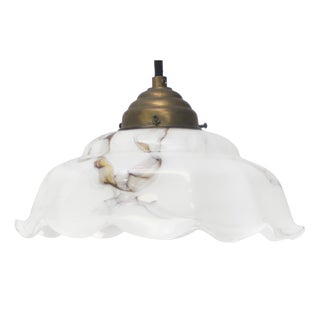 French White Clichy Marble Patern Glass Pendant Lamp, 1920s For Sale