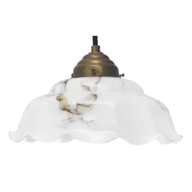 French White Clichy Marble Patern Glass Pendant Lamp, 1920s For Sale